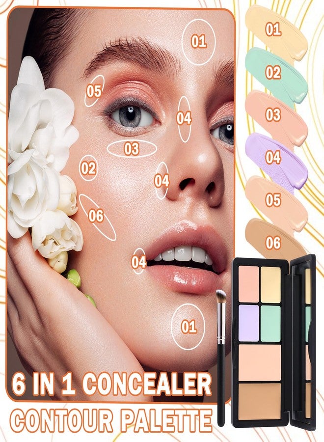 JunKuJK 6 Colors Correcting Concealer Palette,Contouring Highlighting Concealer Palette Makeup Kit with Brush,Foundation Makeup Cream Contour Palette for Conceals Dark Circles,Blemish(01#) - Image 2